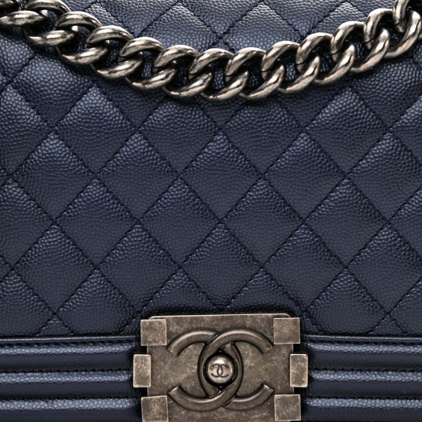 Metallic Caviar Quilted Medium Boy Flap Navy