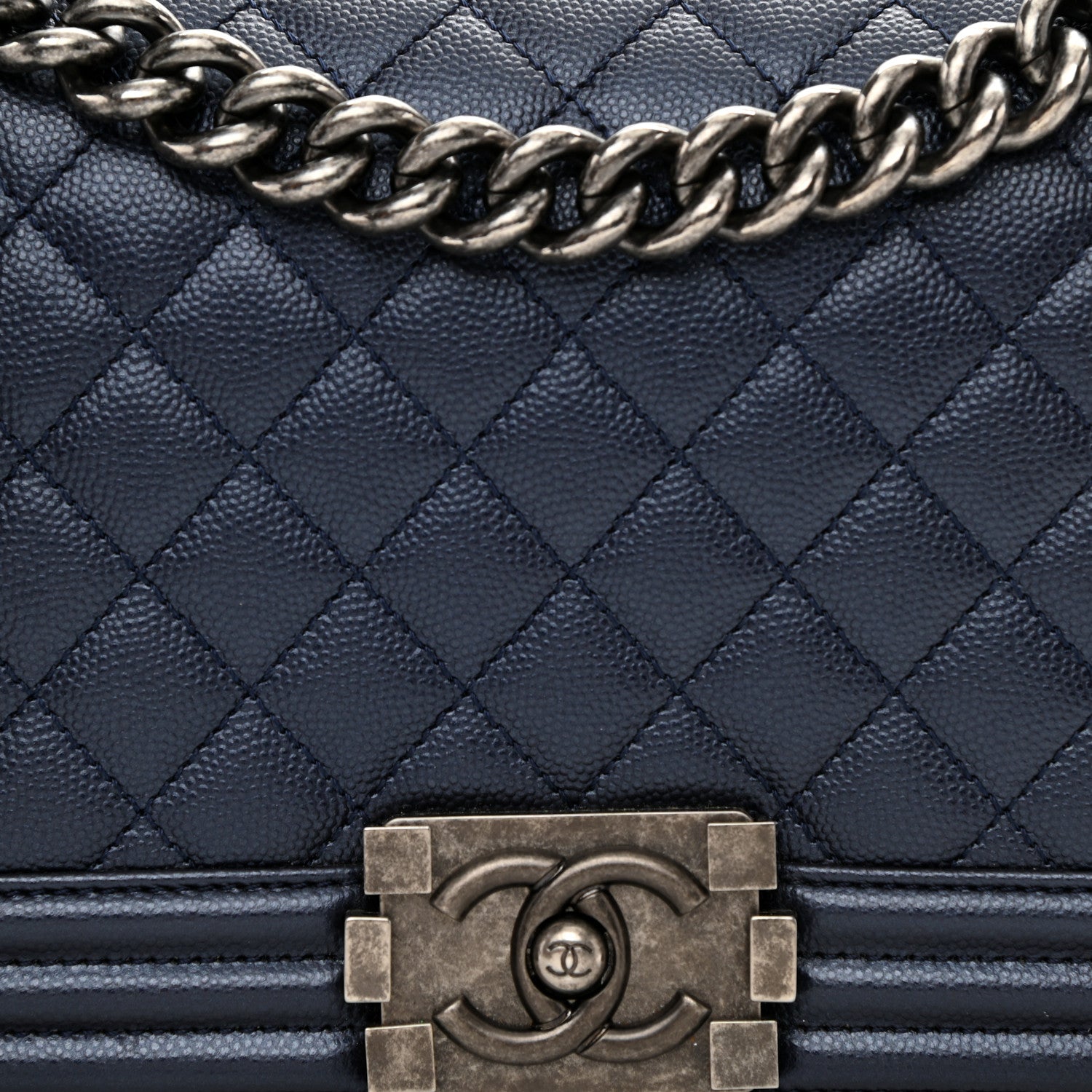 Chanel Metallic Caviar Quilted Medium Boy Flap Navy 7 of 8