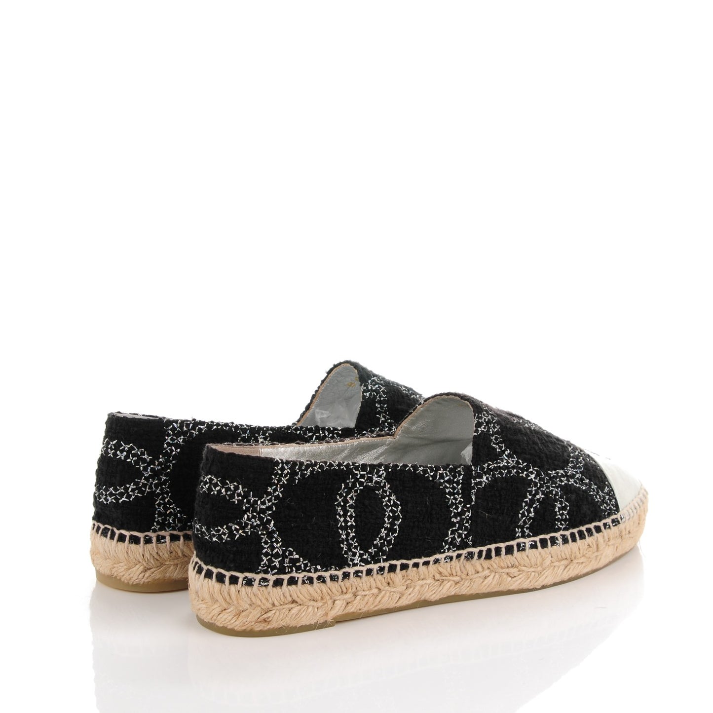 Tweed Lambskin CC Espadrilles 41 Black Silver