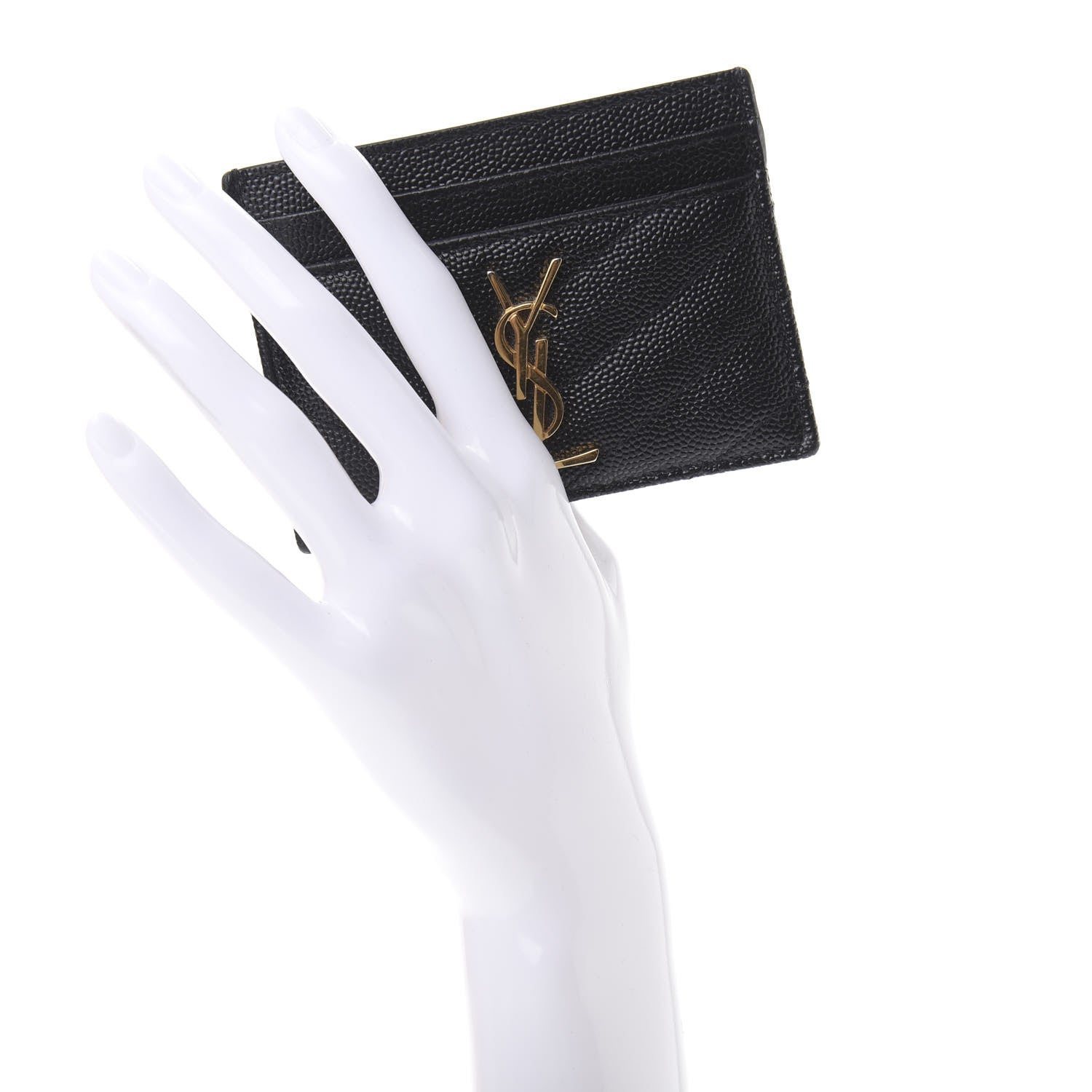 Saint Laurent Grain De Poudre Matelasse Chevron Monogram Credit Card Case Black 2 of 8