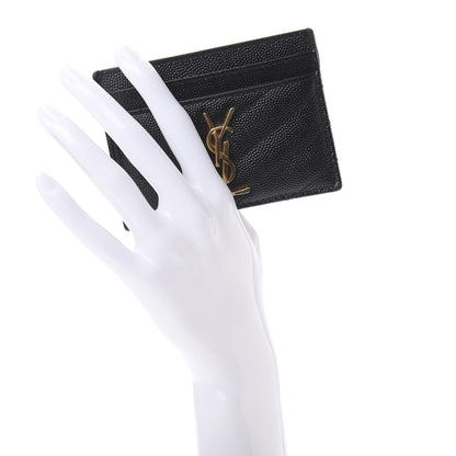 Saint Laurent Grain De Poudre Matelasse Chevron Monogram Credit Card Case Black 2 of 8
