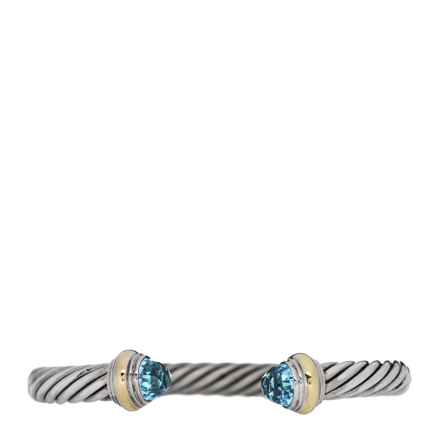 David Yurman Sterling Silver 14K Yellow Gold Blue Topaz 7mm Cable Classics Bracelet 1 of 5