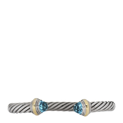 David Yurman Sterling Silver 14K Yellow Gold Blue Topaz 7mm Cable Classics Bracelet 1 of 5