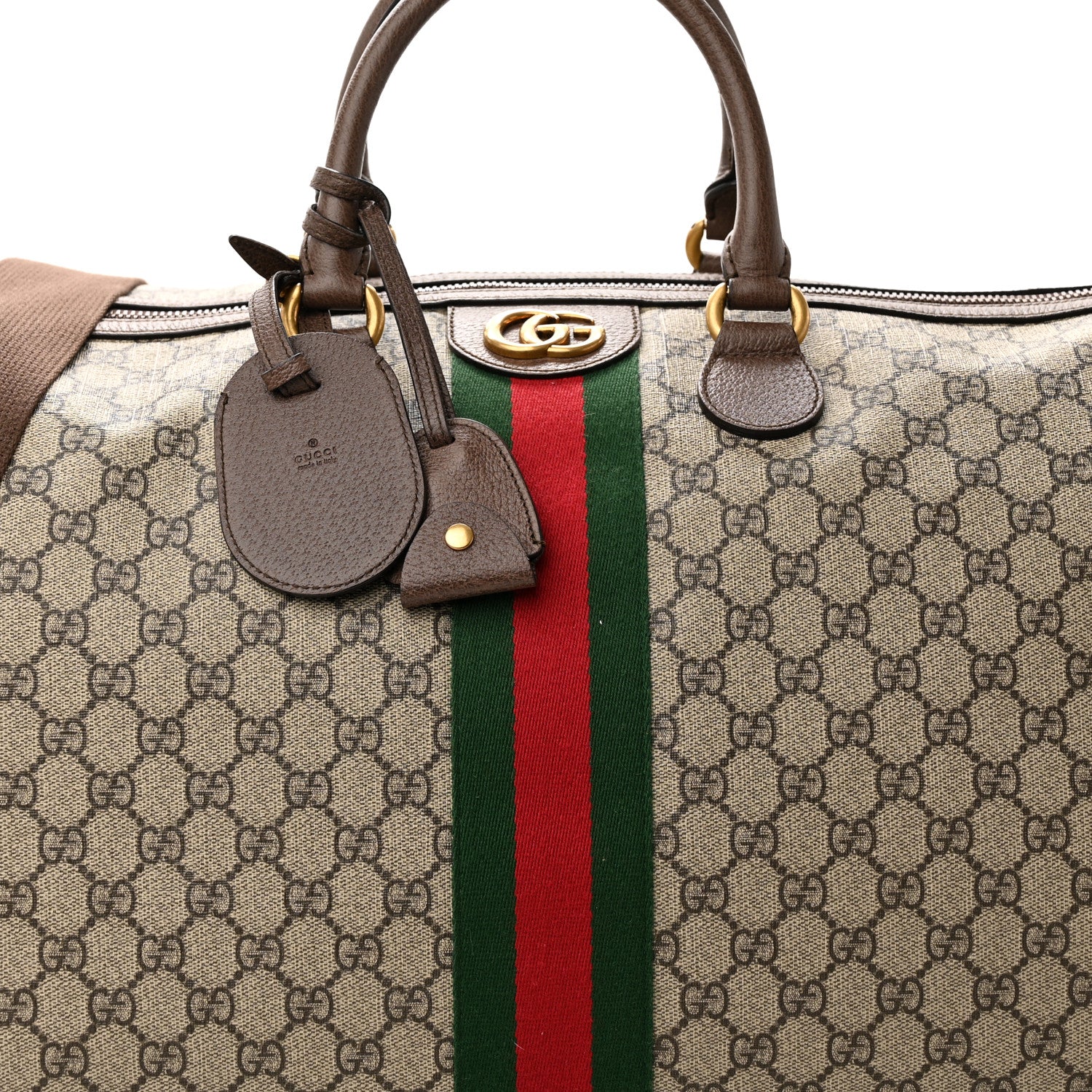 Gucci GG Supreme Monogram Textured Dollar Calfskin Web Large Savoy Duffle Bag Beige Ebony New Acero 7 of 14