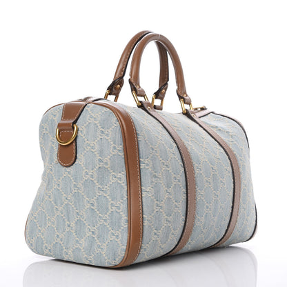 Gucci Denim Monogram Vintage Web Medium Boston Blue 3 of 7