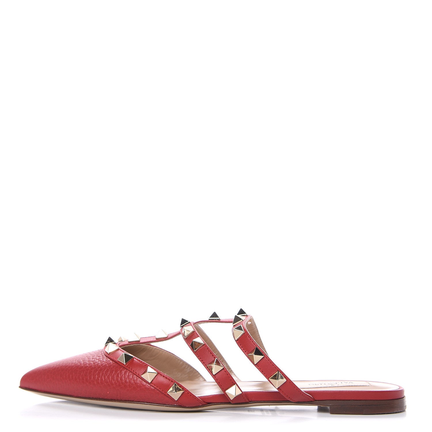 Valentino Garavani Pebbled Calfskin Rockstud Flat Cage Mules 35 Rosso 1 of 8