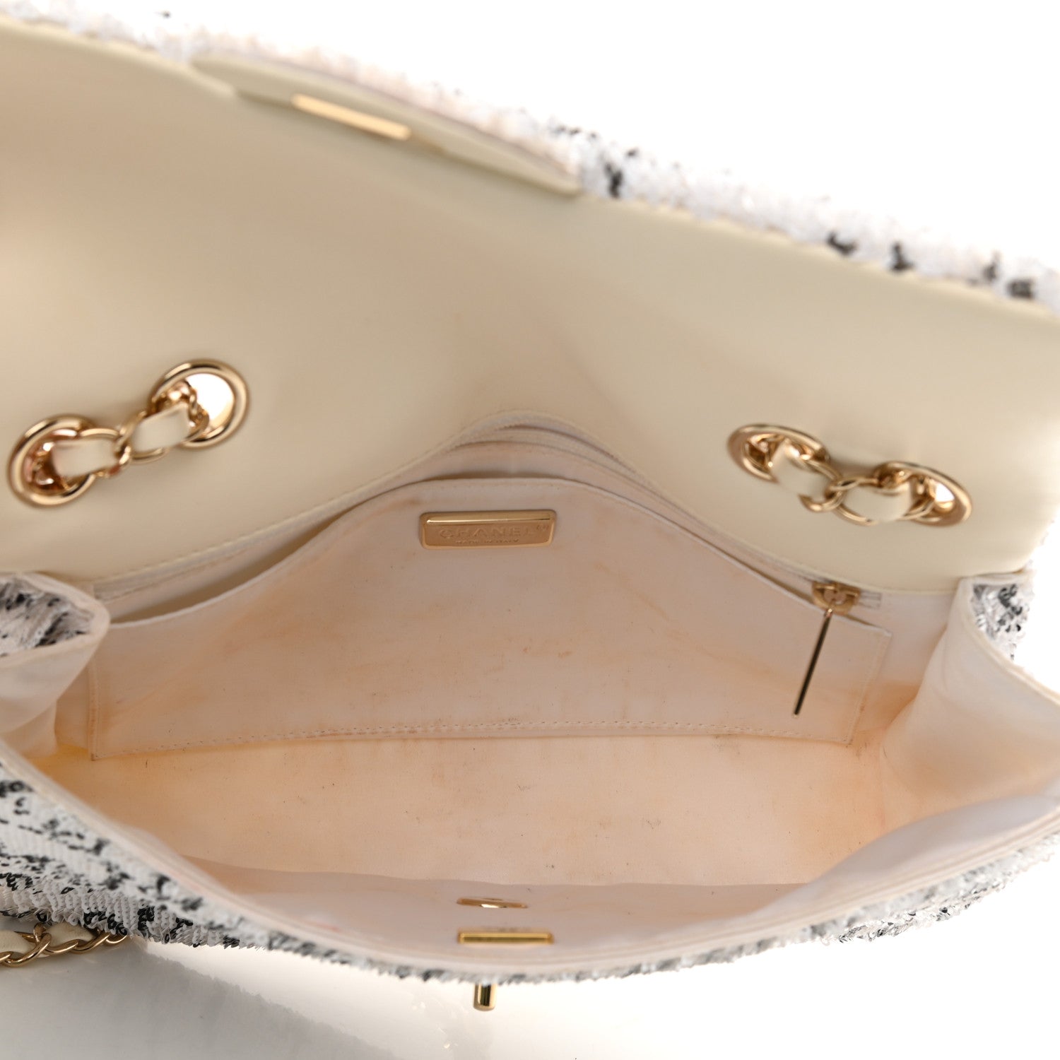Chanel Sequin Logo Medium Flap White Black 4 of 11