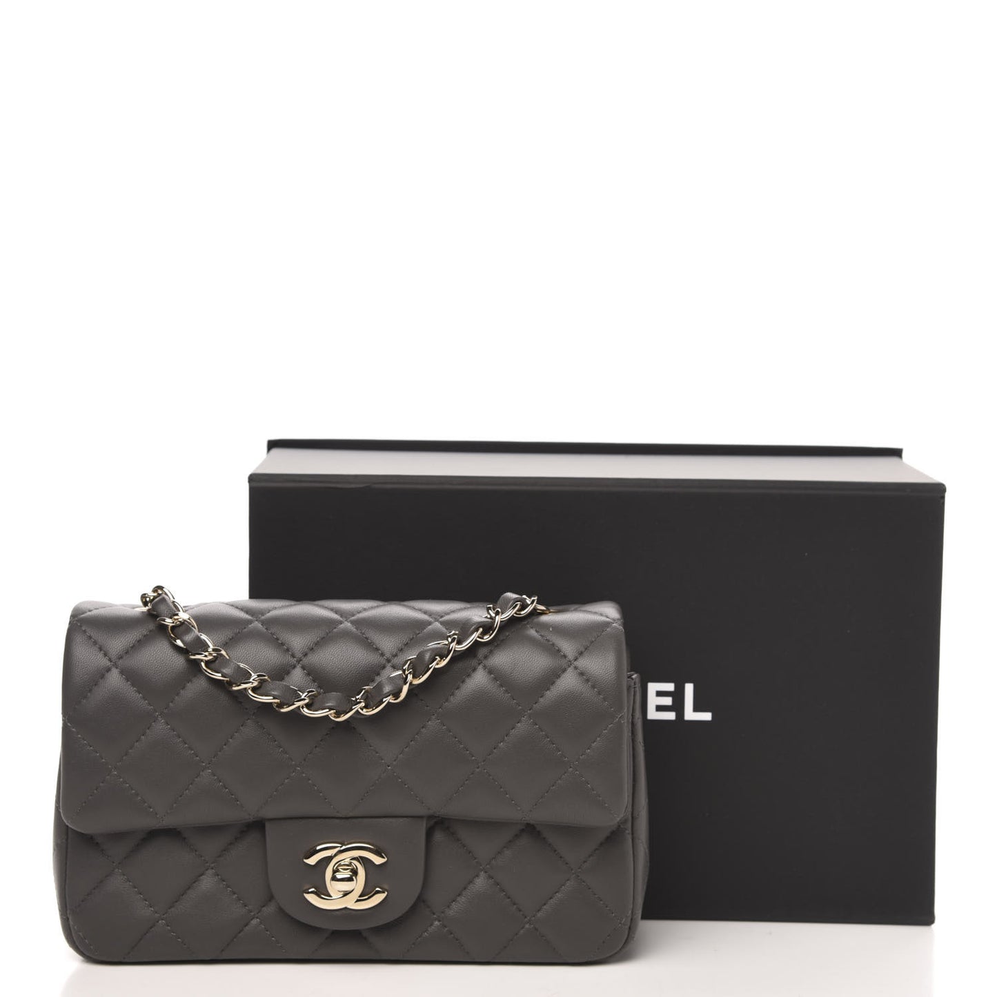Lambskin Quilted Mini Rectangular Flap Grey