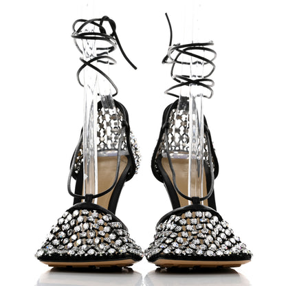 Bottega Veneta Mesh Nappa Crystal Embellished Sparkle Stretch Ankle Tie Sandals 39.5 Black 2 of 7