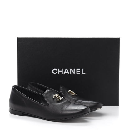 Chanel Enamel Pearl Crystal Lambskin Womens CC Mocassin Loafers 36.5 Black 10 of 10