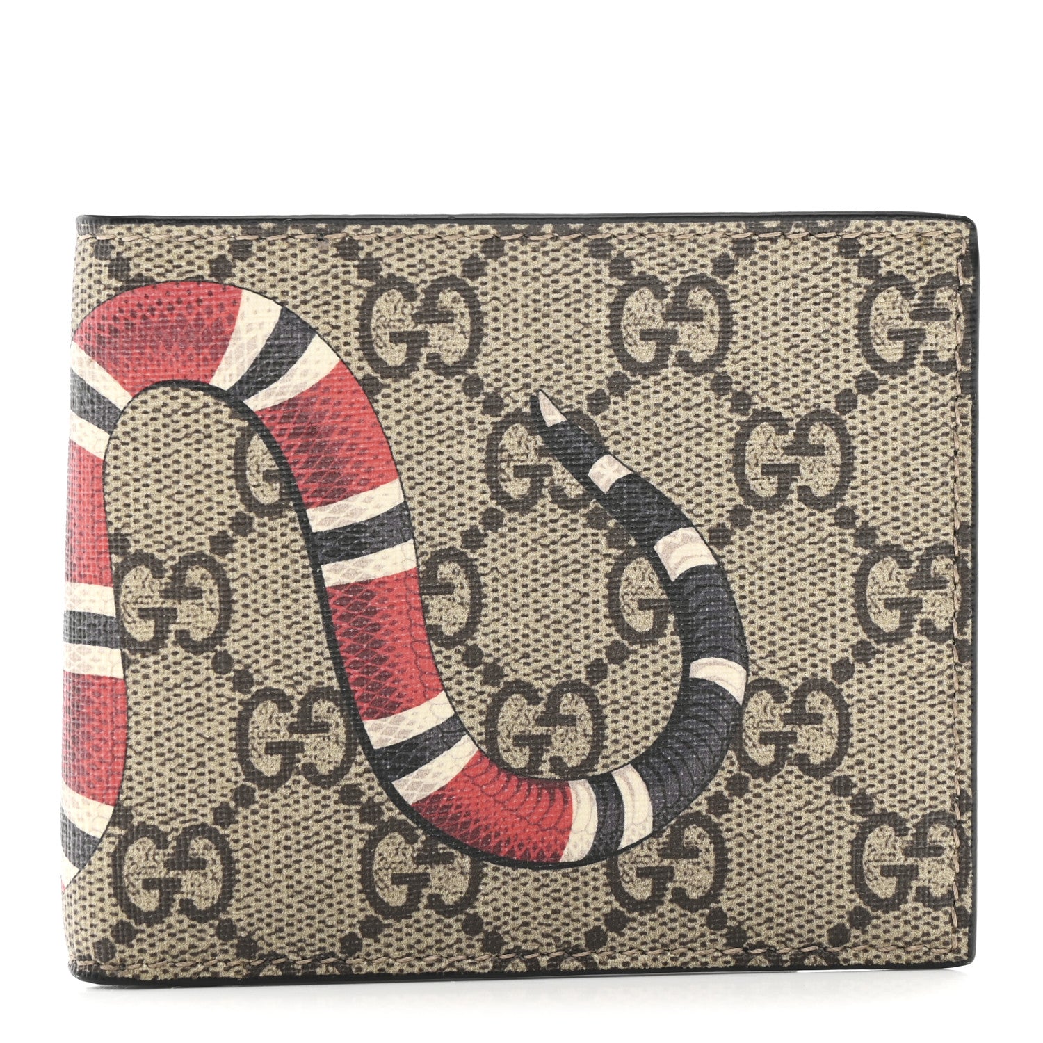 Gucci GG Supreme Monogram Selleria Calfskin Kingsnake Nice Bi-Fold Wallet Beige Ebony Multicolor Black 1 of 8