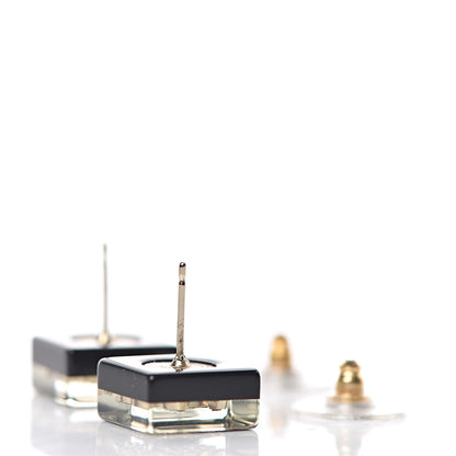 Chanel Resin Crystal CC Earrings Black White Gold 4 of 6