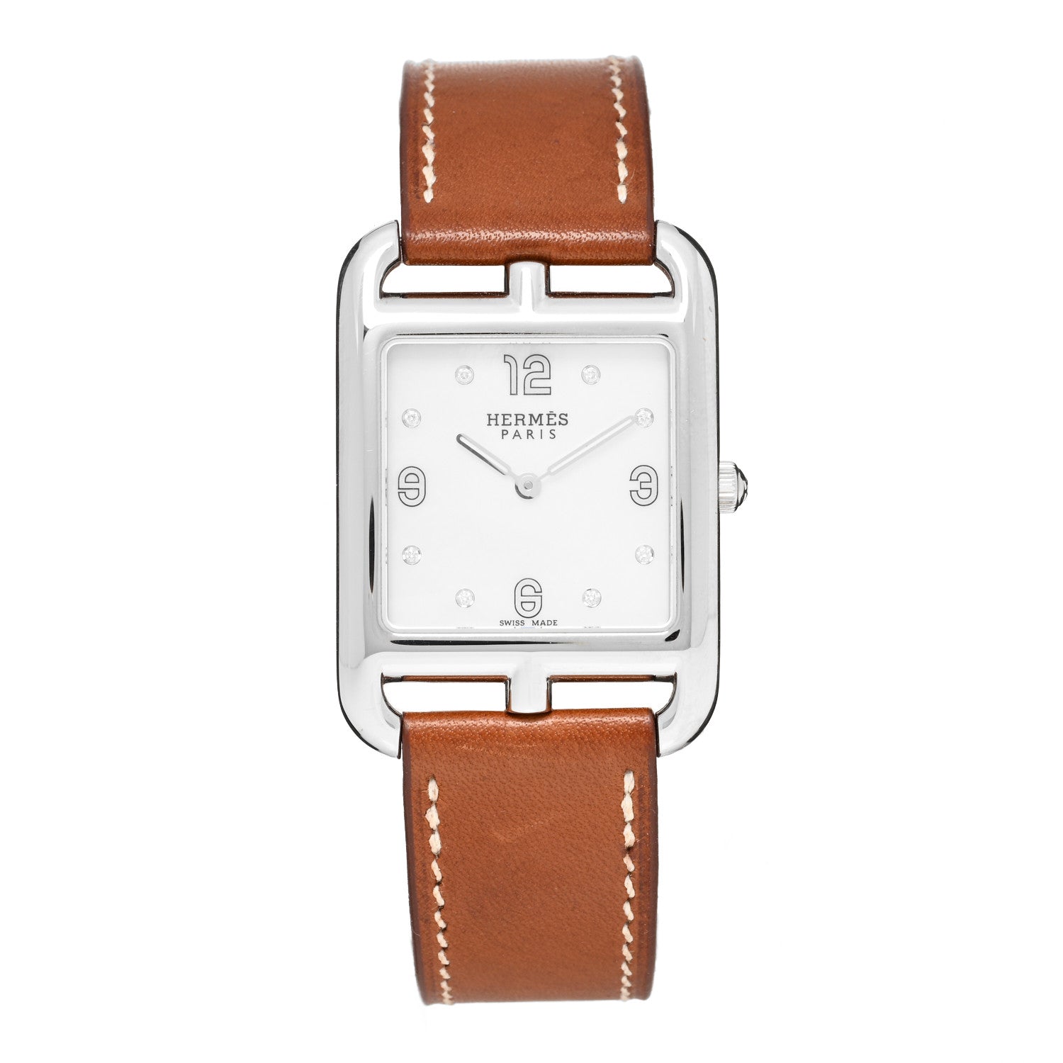Hermes Stainless Steel Barenia Diamond Mother of Pearl 29mm Cape Cod Quartz Watch Fauve 1 of 5