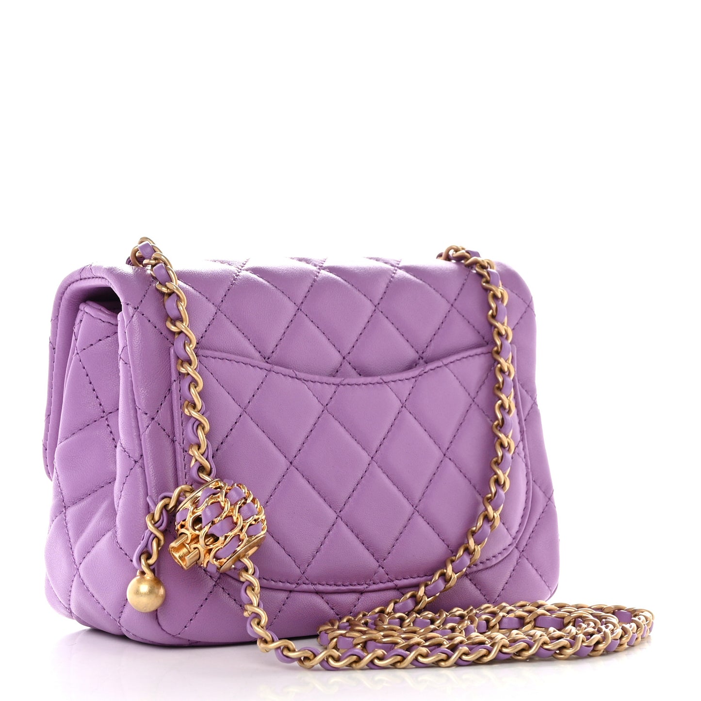 Lambskin Quilted Mini Pearl Crush Flap Purple