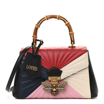 Gucci Calfskin Bamboo Trapuntata Queen Margaret Top Handle Bag Blue Agata Hibiscus Red Mystic White Sugar Pink 1 of 10