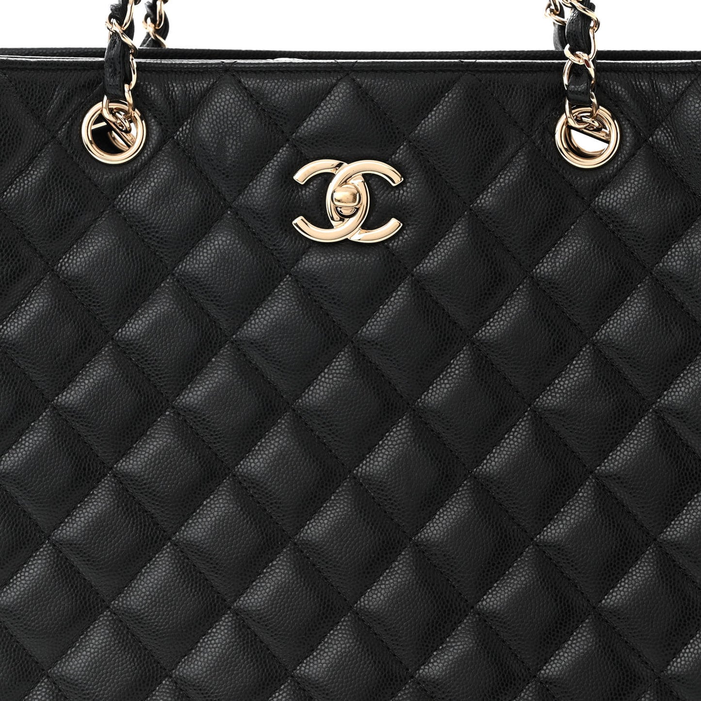 Caviar Quilted Large Shopping Tote Black