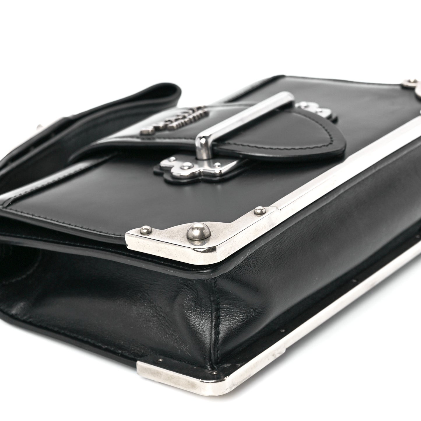 City Calfskin Cahier Chain Wristlet Clutch Black