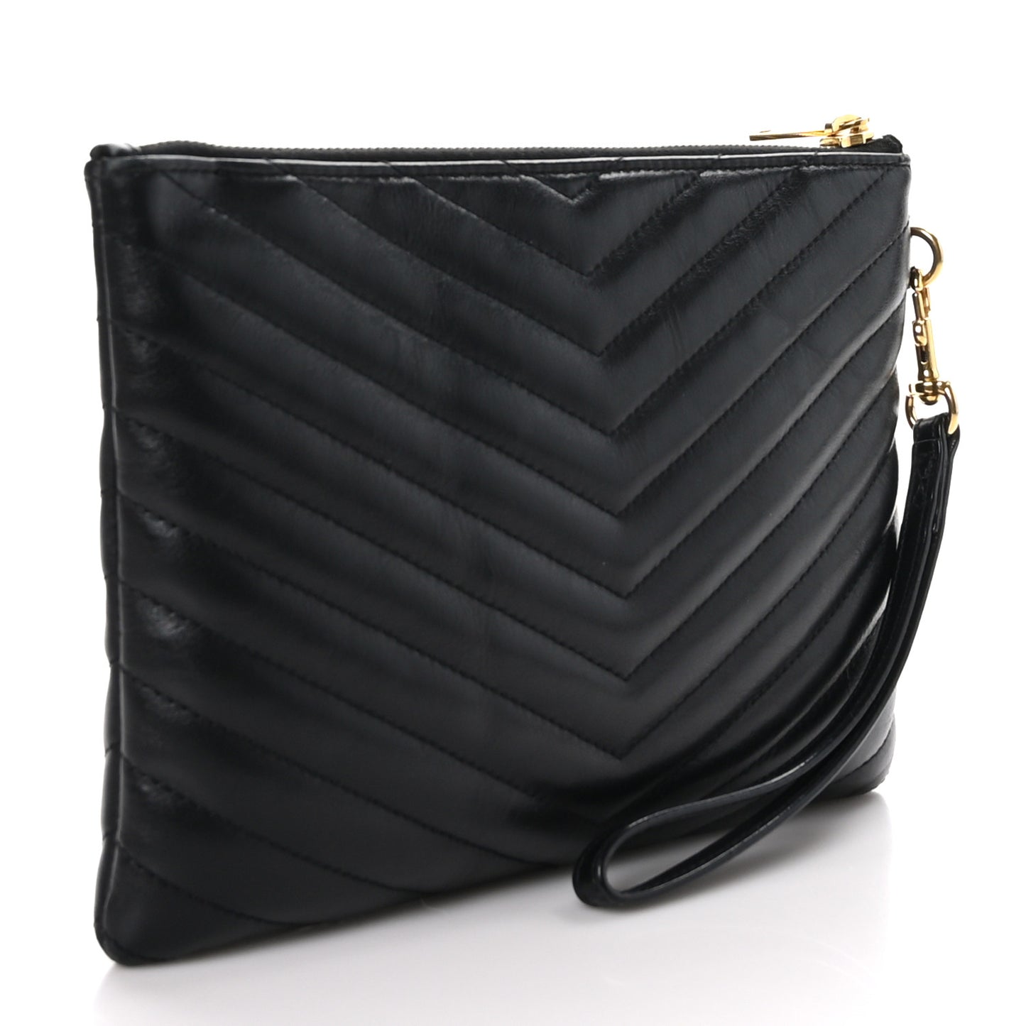 Calfskin Matelasse Chevron Monogram A5 Wristlet Black