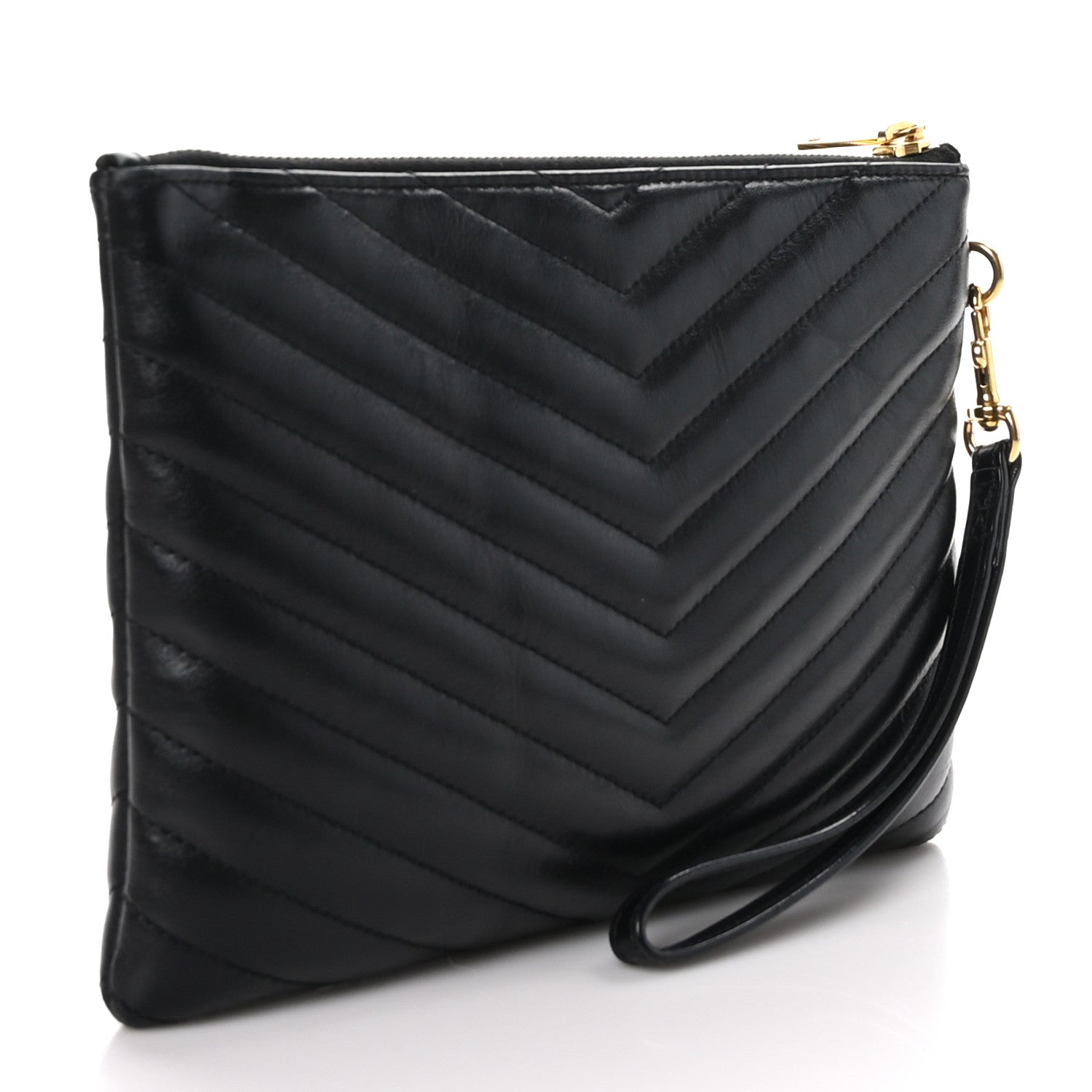 Saint Laurent Calfskin Matelasse Chevron Monogram A5 Wristlet Black 3 of 9