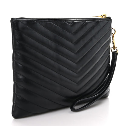 Saint Laurent Calfskin Matelasse Chevron Monogram A5 Wristlet Black 3 of 9