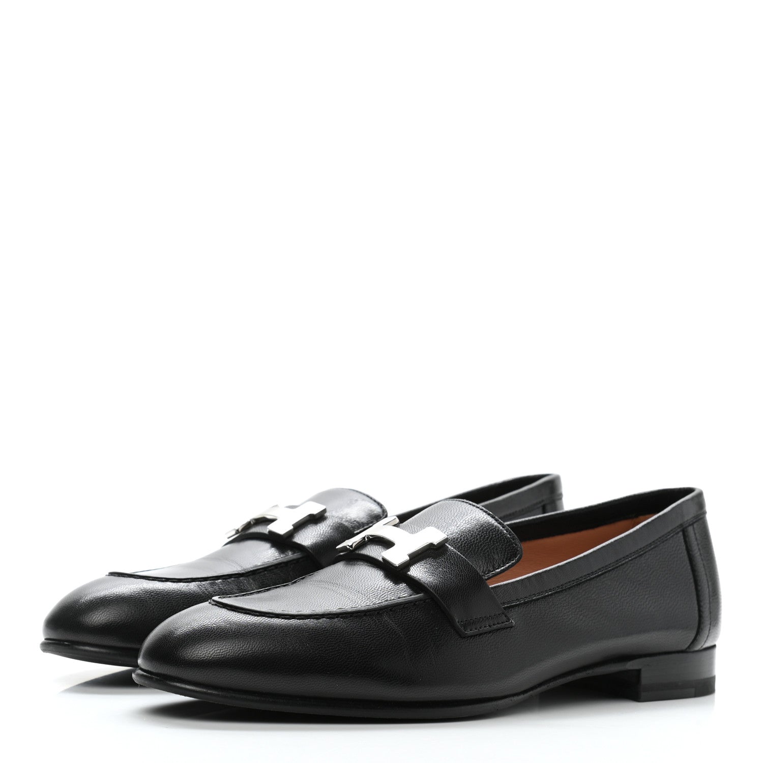 Hermes Goatskin Womens Paris Loafers 36.5 Black 2 of 9