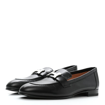 Hermes Goatskin Womens Paris Loafers 36.5 Black 2 of 9