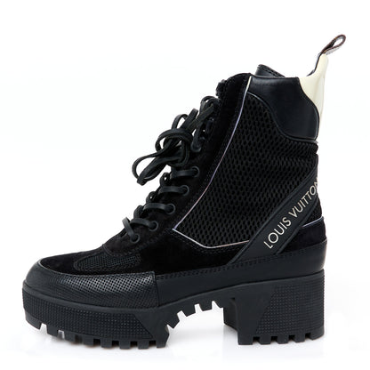 Louis Vuitton Suede Calfskin Mesh Logo Laureate Platform Desert Boots 37 Black 1 of 9