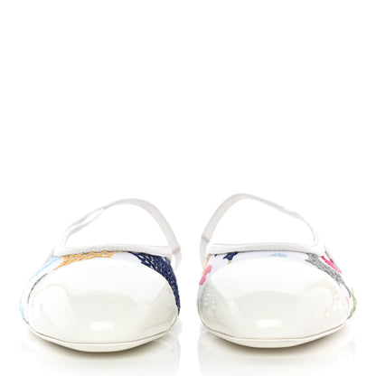 Chanel Cotton Guipure Patent Embroidered Floral Cap Toe CC Slingback Flats 37.5 White Multicolor 2 of 9
