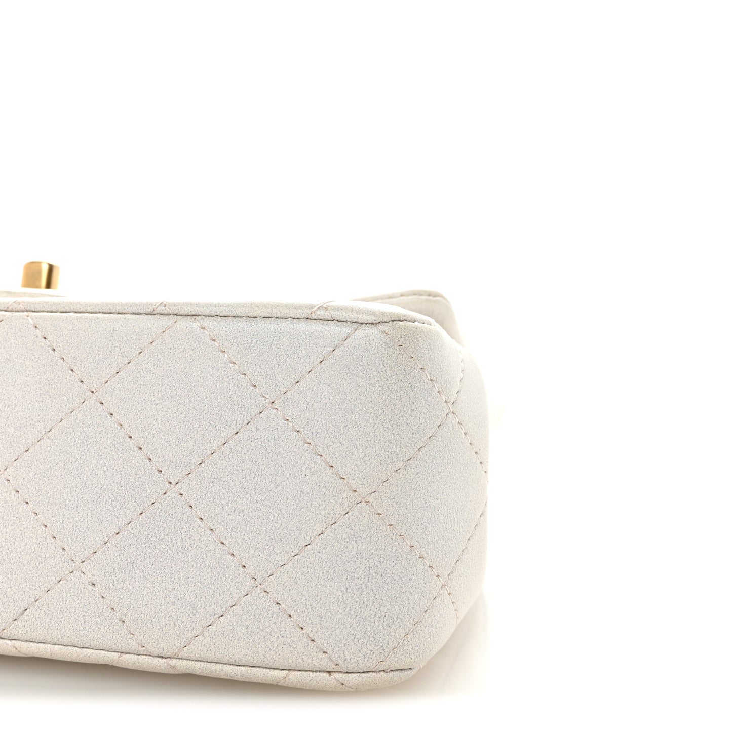 Iridescent Lambskin Quilted Mini Top Handle Rectangular Flap White