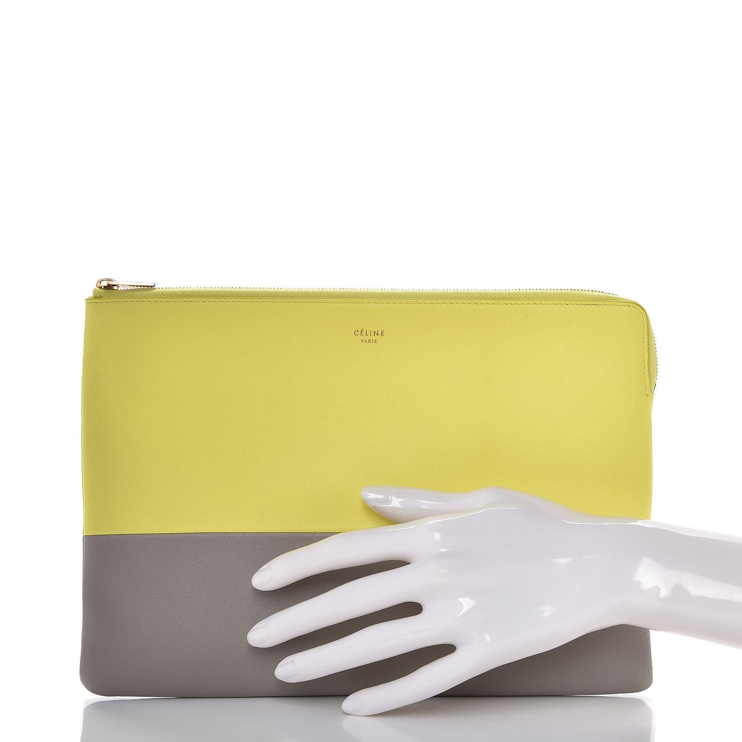 Lambskin Bi-Color Solo Clutch Pouch Fluo Yellow Grey