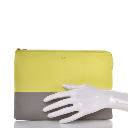 Celine Lambskin Bi-Color Solo Clutch Pouch Fluo Yellow Grey 2 of 8