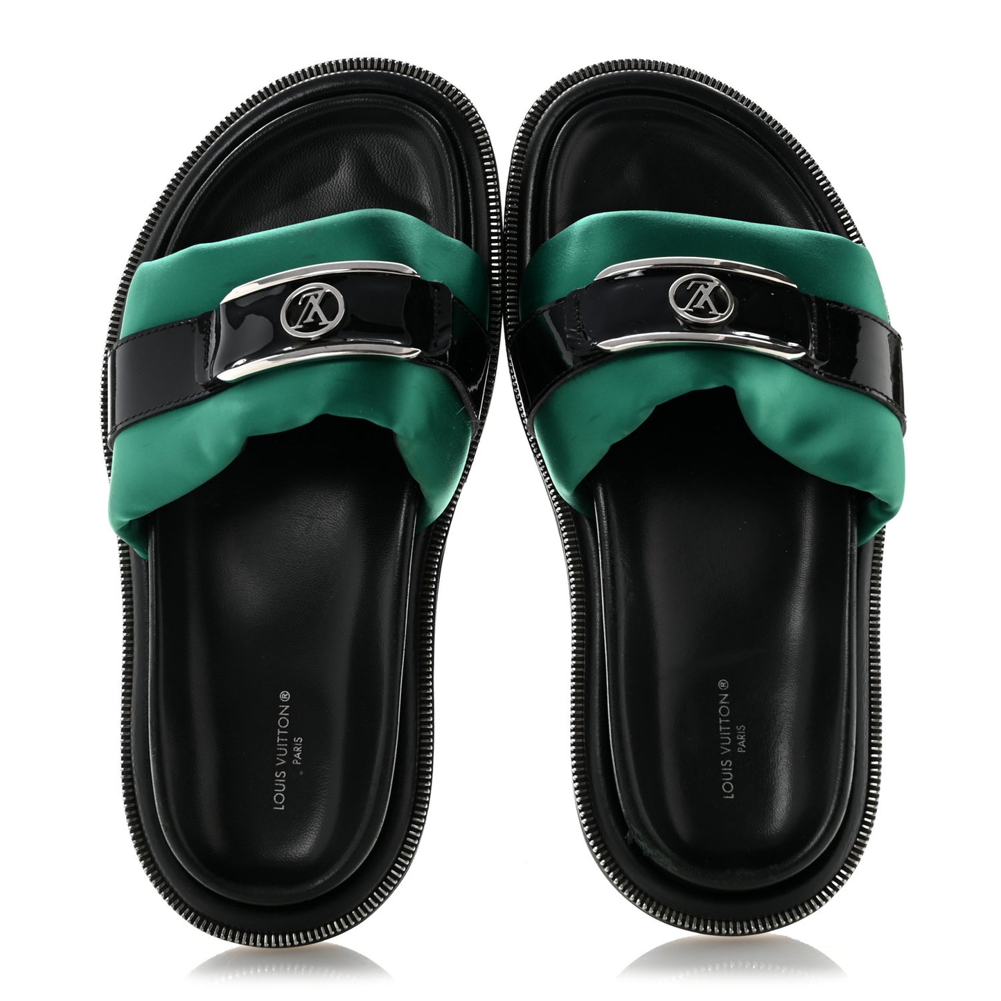 Satin Pool Pillow Flat Comfort Mule 38 Green Black