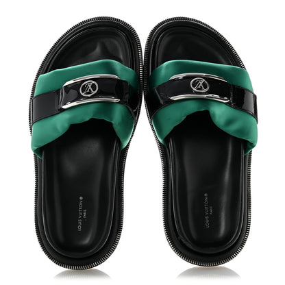 Louis Vuitton Satin Pool Pillow Flat Comfort Mule 38 Green Black 2 of 10