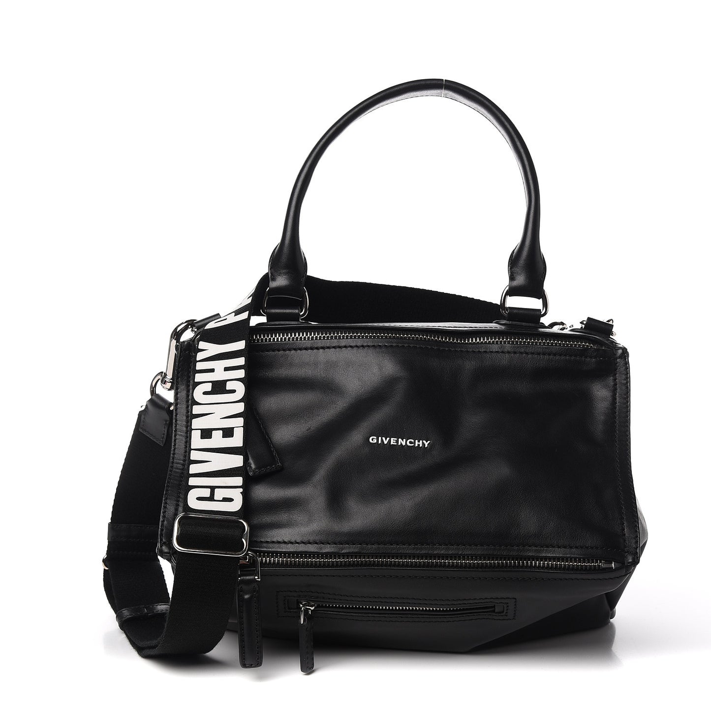 Calfskin Medium Pandora Logo Strap Black