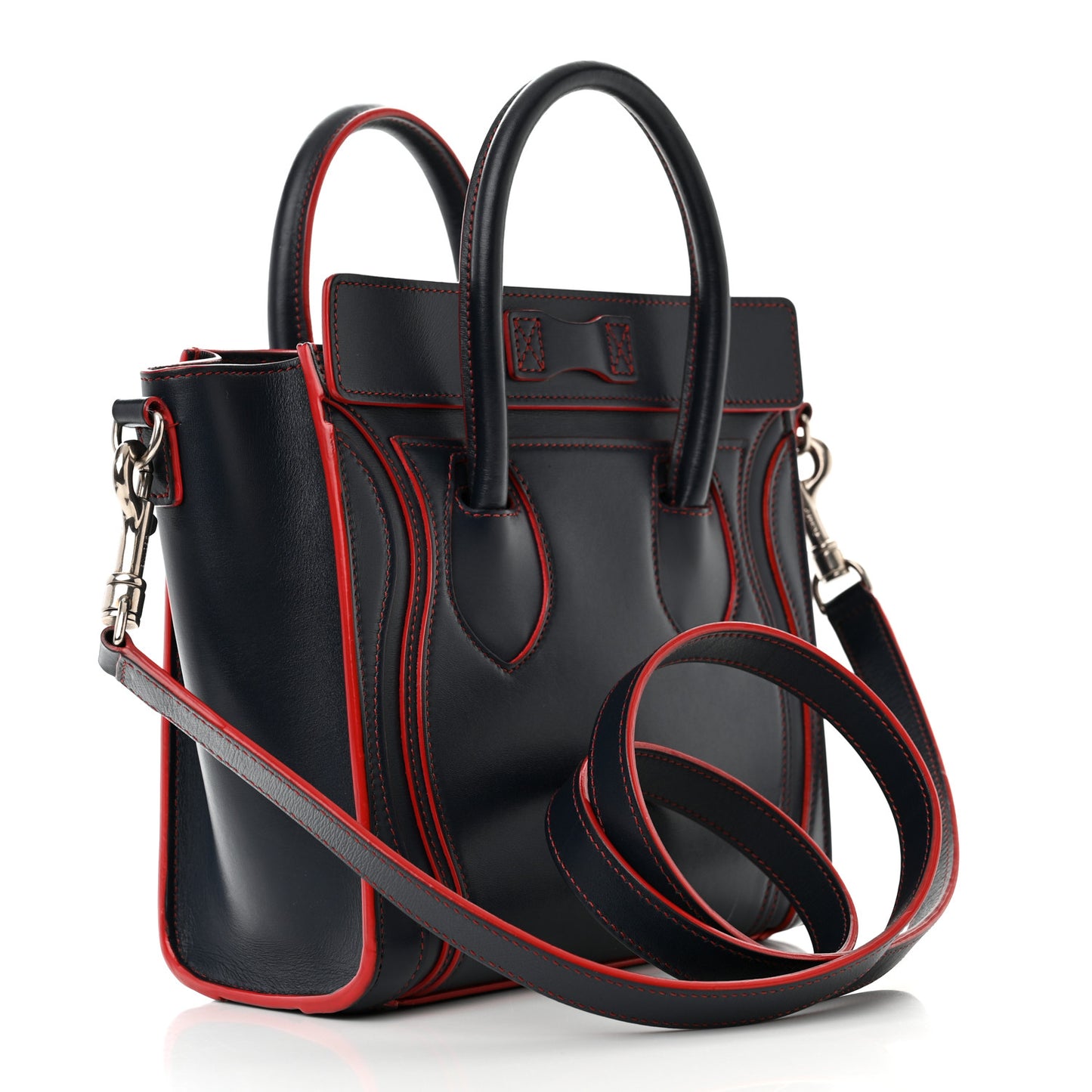 Satin Calfskin Nano Debossed Luggage Navy Blue