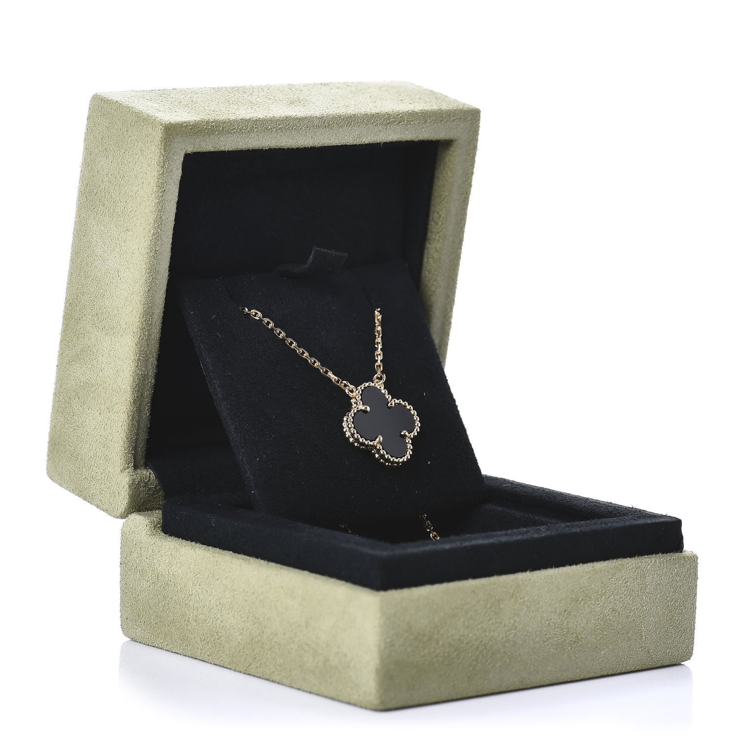 Van Cleef & Arpels 18K Yellow Gold Black Onyx Vintage Alhambra Pendant Necklace 6 of 6