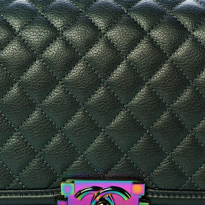 Chanel Iridescent Goatskin Quilted Medium Boy Flap Green 8 of 13