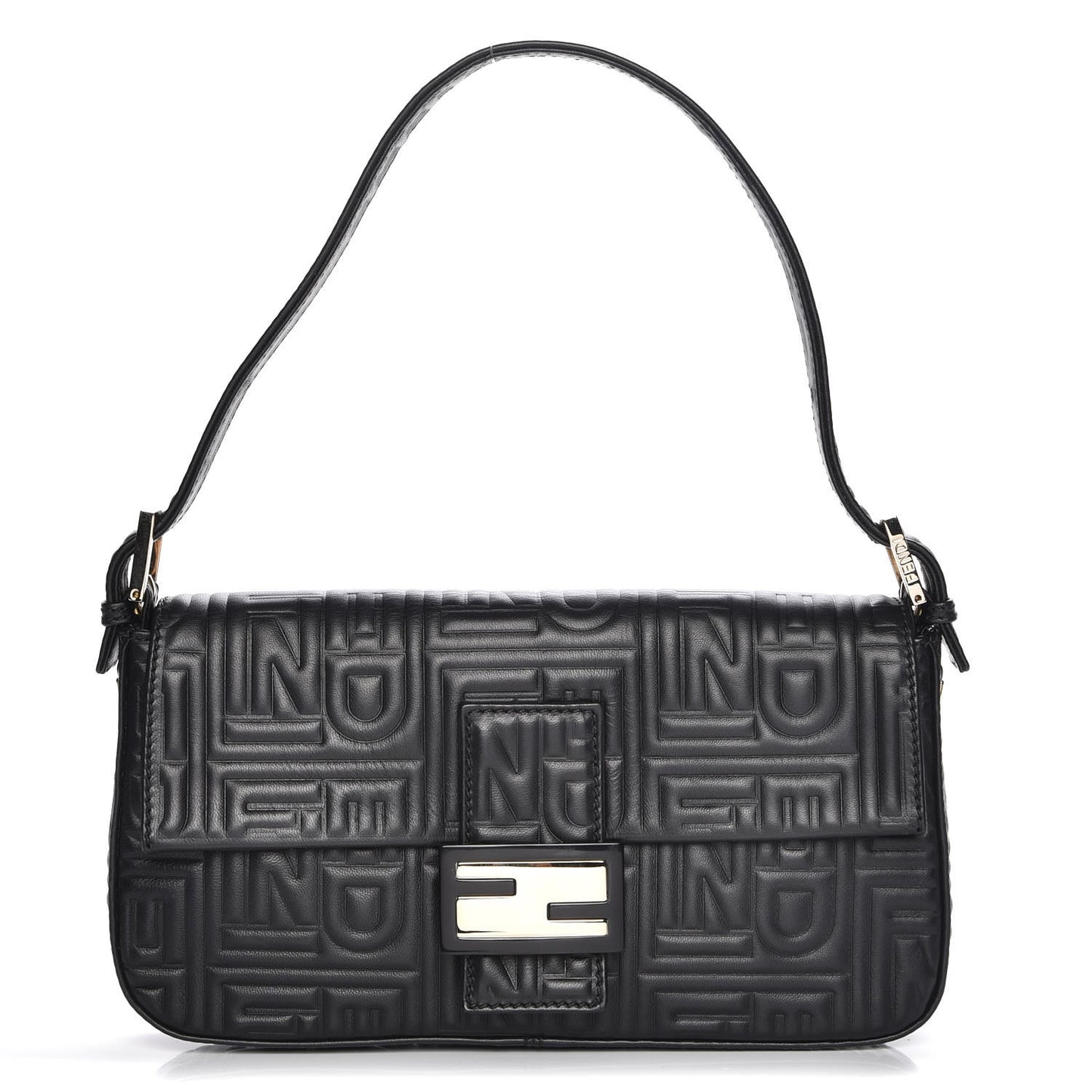 Nappa Logo Embossed Baguette Black