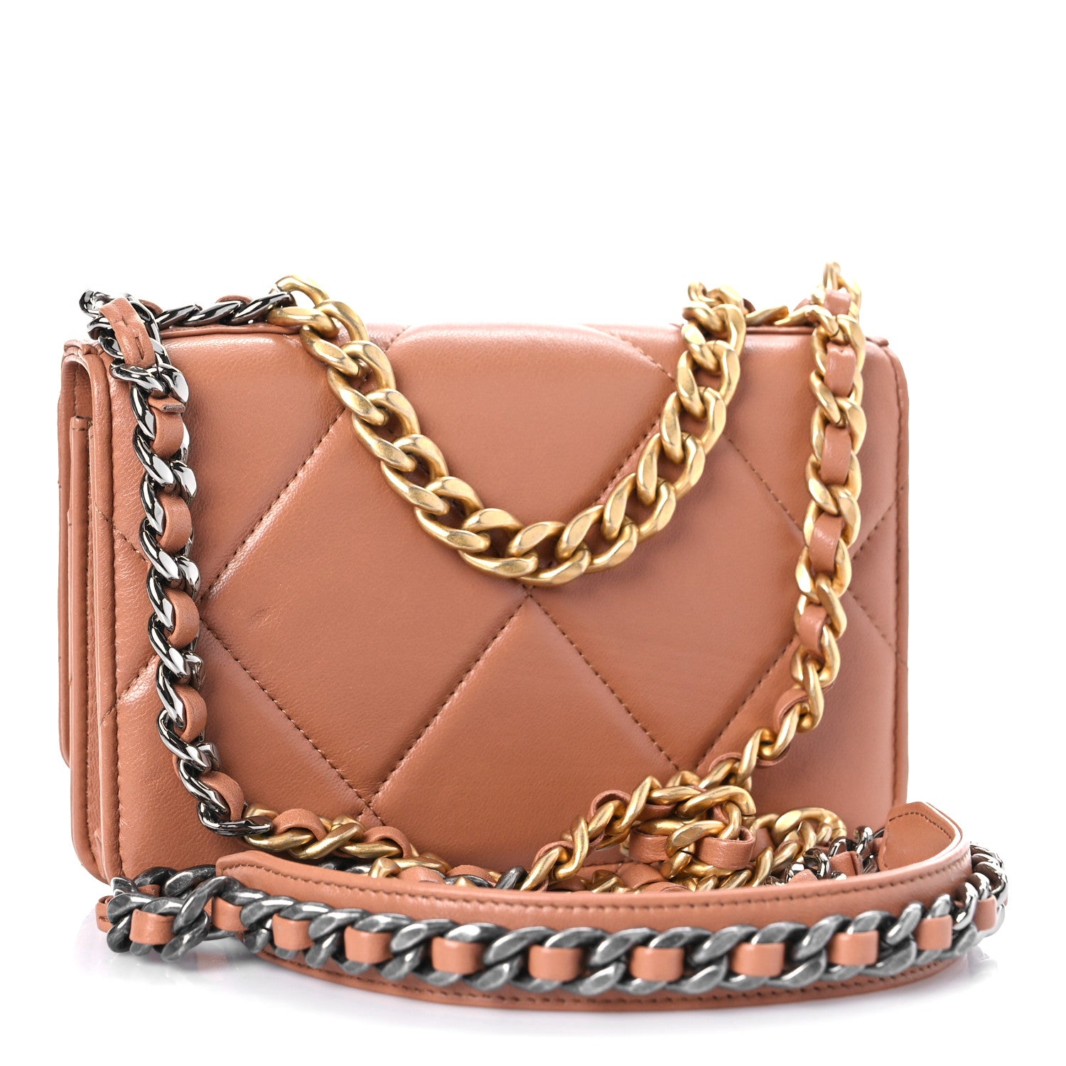 Chanel Lambskin Quilted Chanel 19 Wallet On Chain WOC Brown 4 of 12