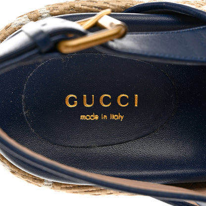 Gucci Raffia Nappa GG Monogram Angelina Platform Slingback Sandals 39.5 Natural Great White Blue Agata 7 of 11