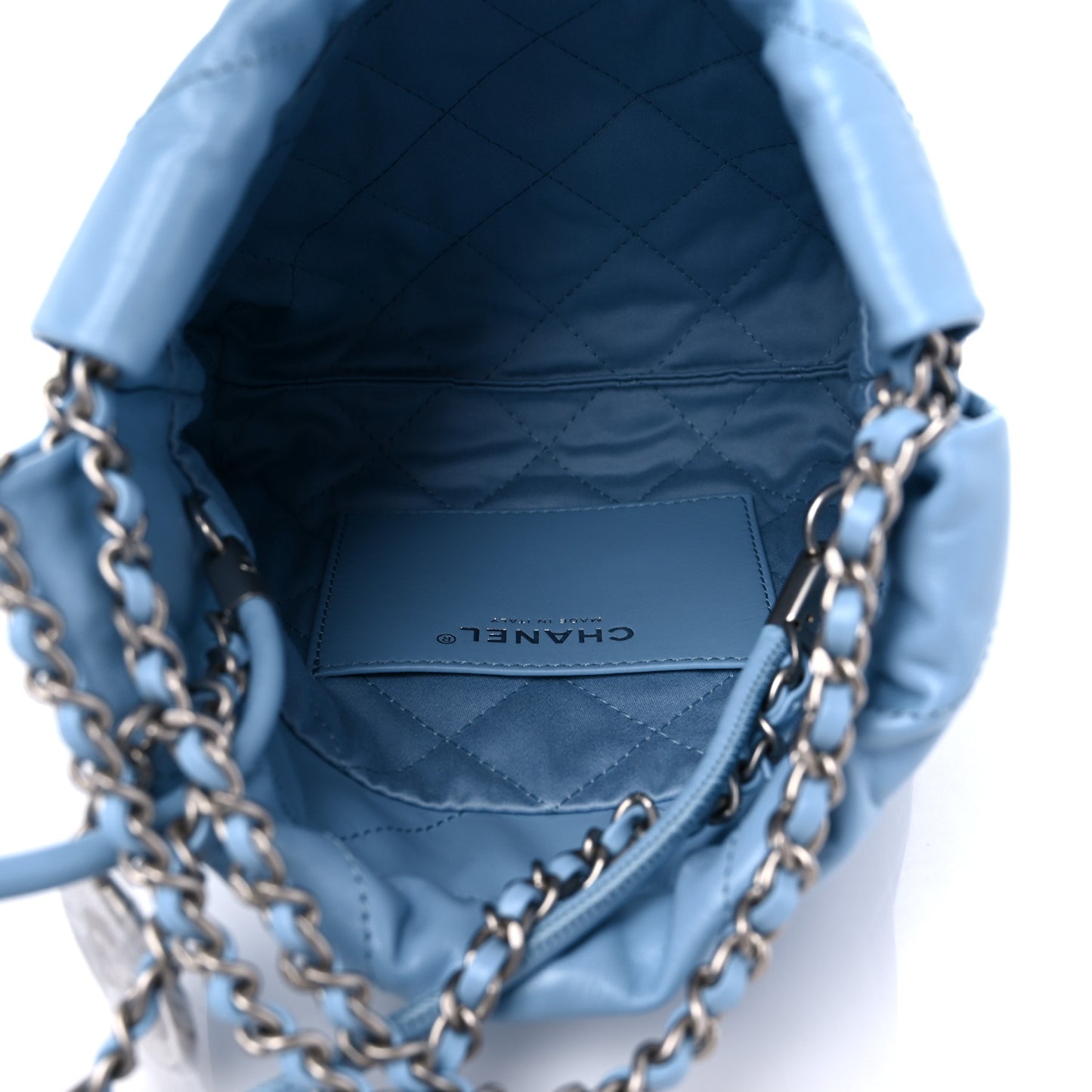 Shiny Calfskin Quilted Mini Chanel 22 Light Blue