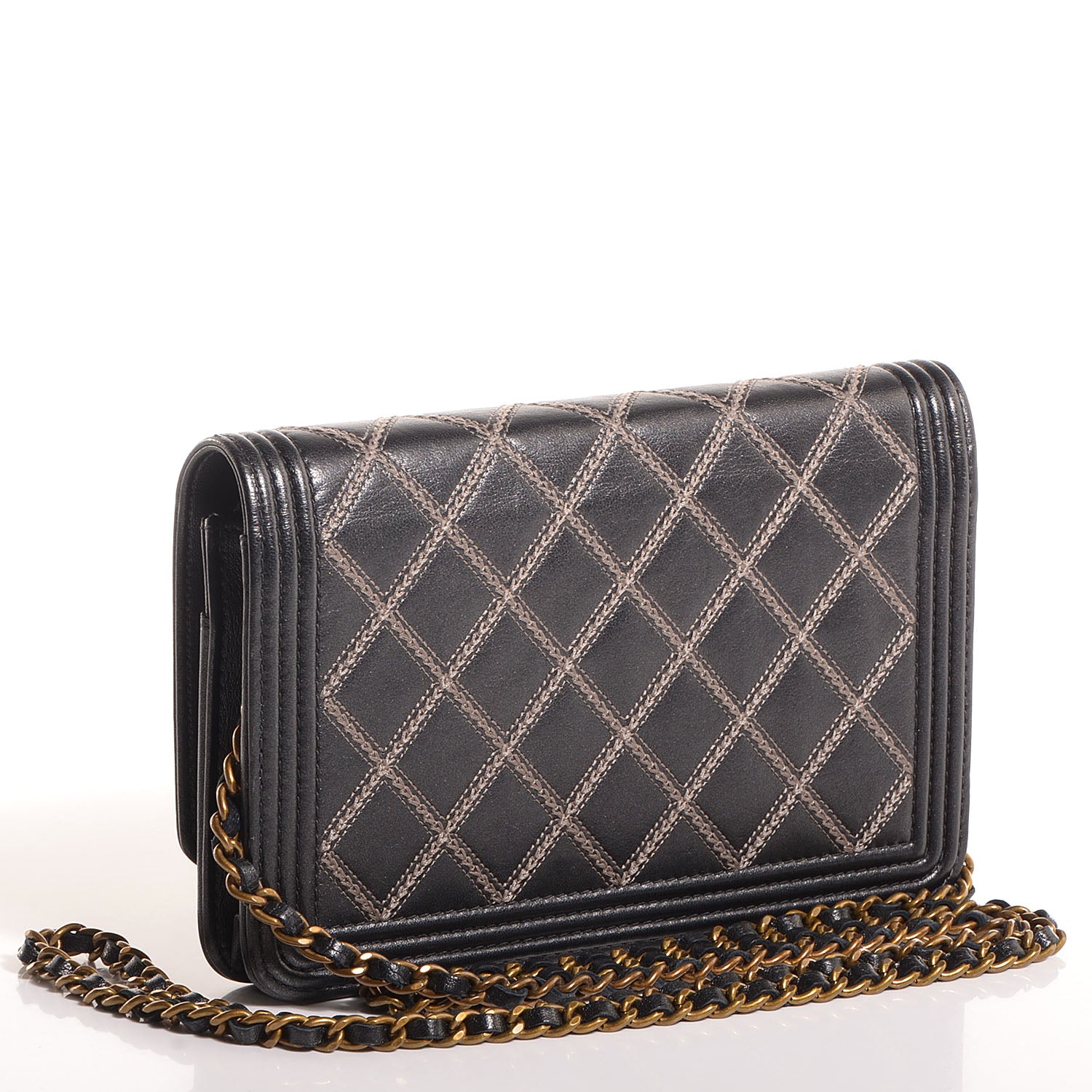 Chanel Calfskin Double Stitch Boy Wallet On Chain WOC Grey 3 of 12