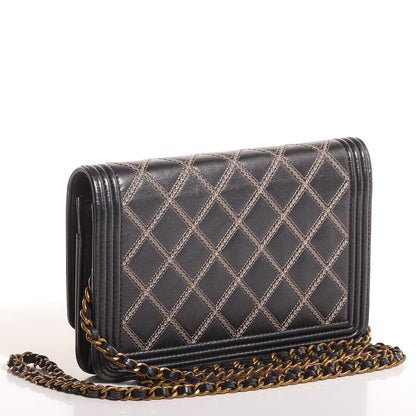 Chanel Calfskin Double Stitch Boy Wallet On Chain WOC Grey 3 of 12