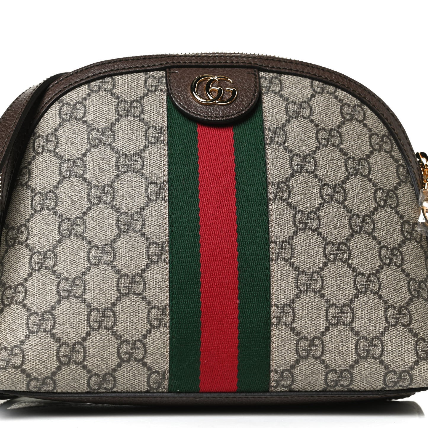GG Supreme Monogram Textured Dollar Calfskin Web Small Ophidia Dome Shoulder Bag Beige Ebony New Acero