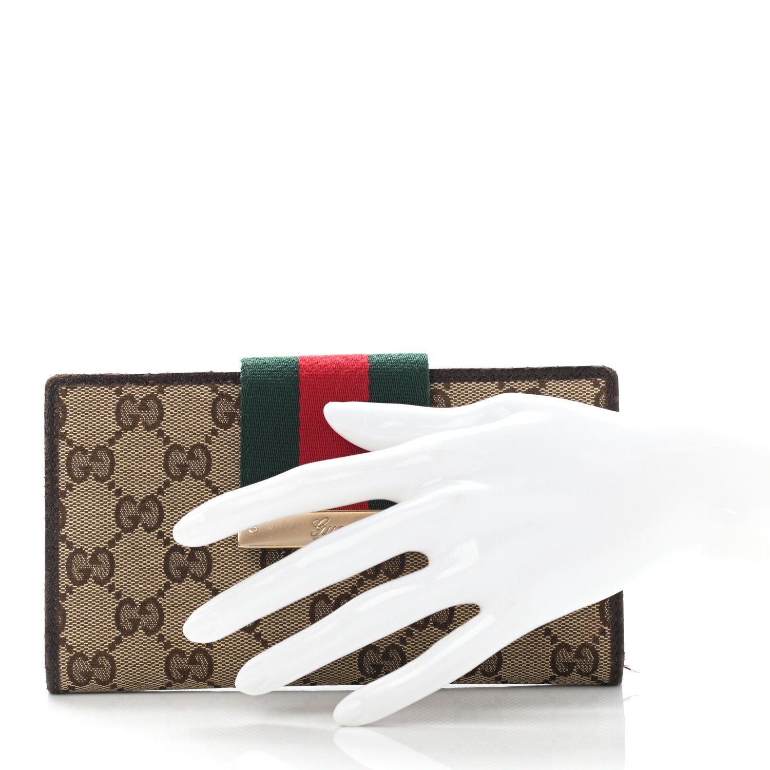 Gucci Monogram Calfskin Ladies Web Continental Wallet Beige Ebony Cocoa 2 of 9