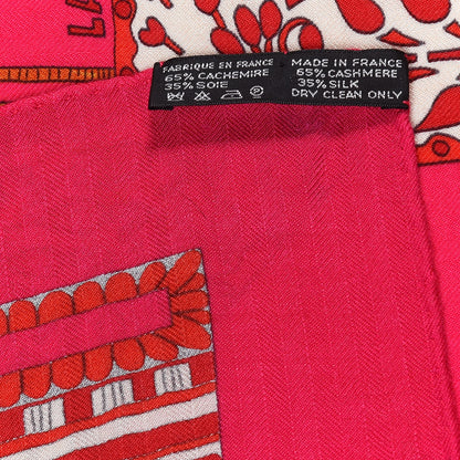 Hermes Cashmere Silk La Danse Du Cheval Marwari Shawl 140 Rose Vif Orange Fuchsia 3 of 4