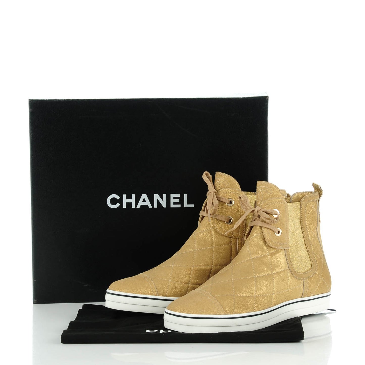 Metallic Suede Quilted High Top Sneakers 39 Dark Gold