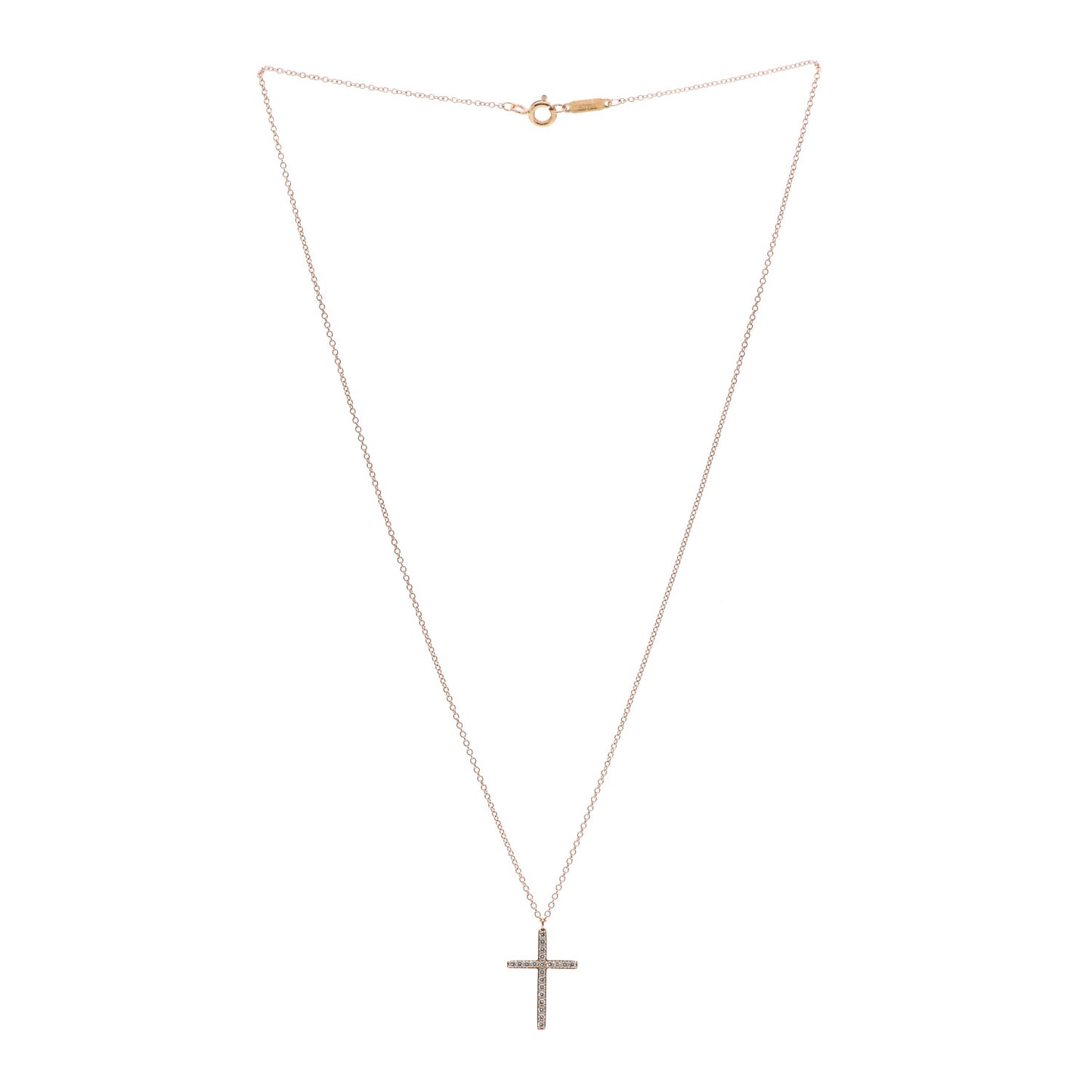 18K Rose Gold Diamond Medium Cross Pendant Necklace