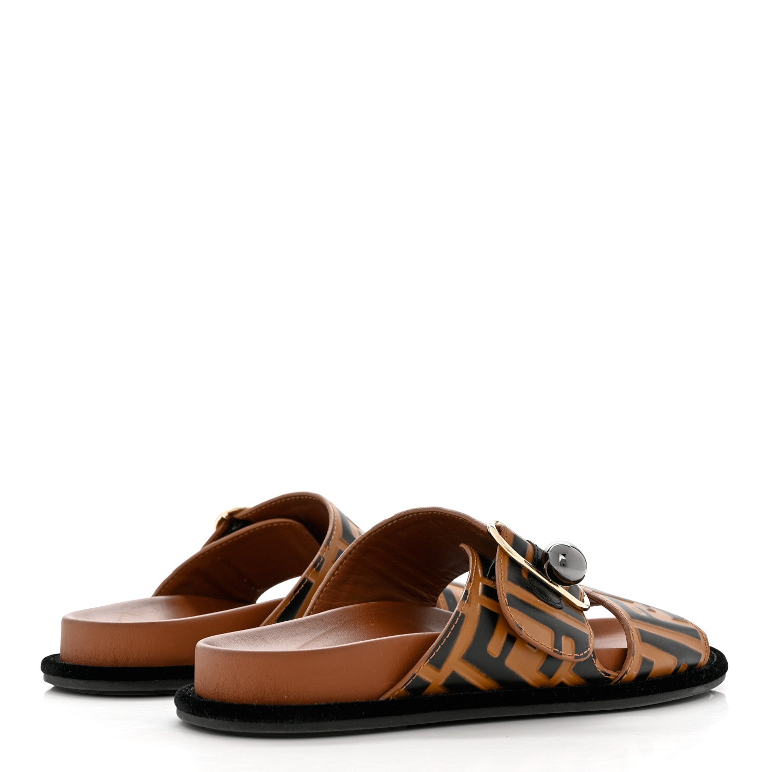 Fendi Calfskin FF Embossed Pearland Slide Sandals 35 Tobacco Moro 4 of 9