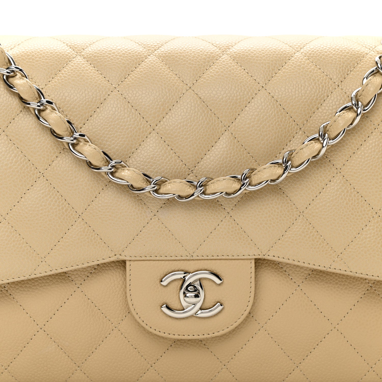 Chanel Caviar Quilted Jumbo Double Flap Light Beige 8 of 11